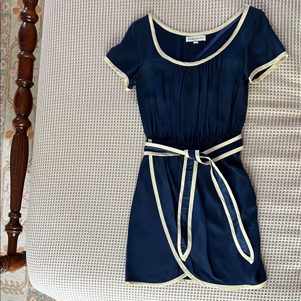 Amanda Uprichard Midnight Blue Dress with Ivory Trim